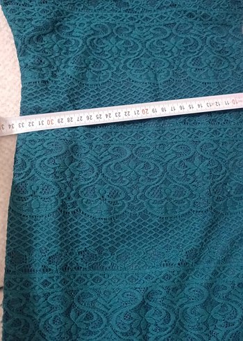 Petrol Yeşili  Dantel Uzun Kollu Midi Elbise - Görsel 5