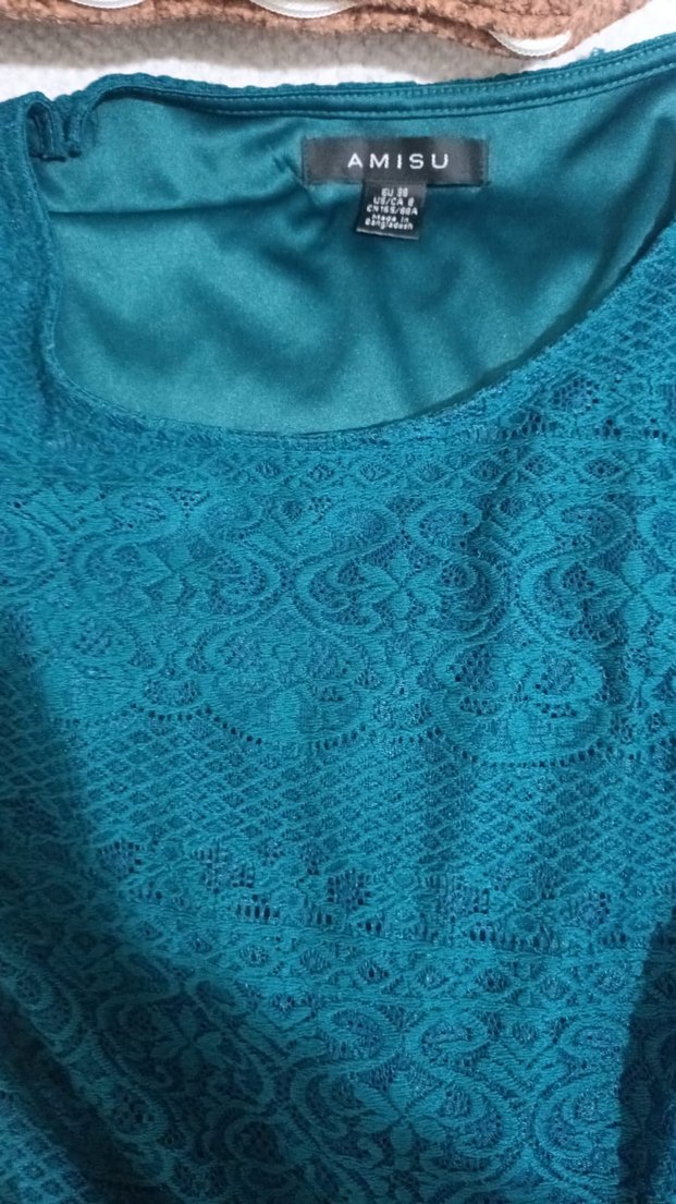 Petrol Yeşili  Dantel Uzun Kollu Midi Elbise - Görsel 2