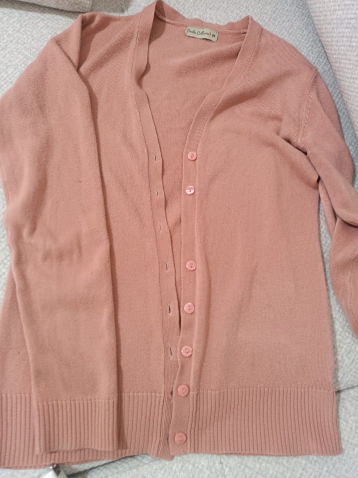 Düğmeli Pudra Kadın Hırka - Görsel 2