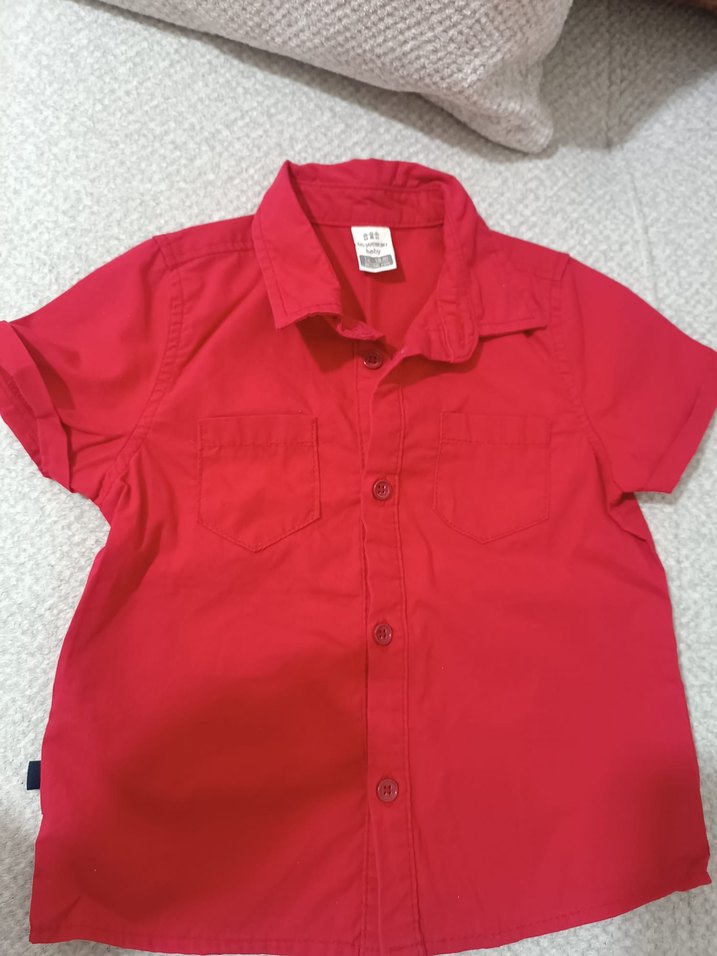 Kırmızı, Kısa Kollu  Bebek Gömlek - Görsel 4