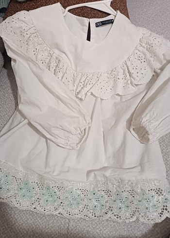 Beyaz Fırfırlı Nakışlı Bohem Kadın Bluz - Görsel 3