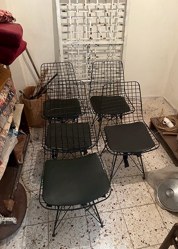 Siyah Metal Tel Sandalyeler Seti - Görsel 2
