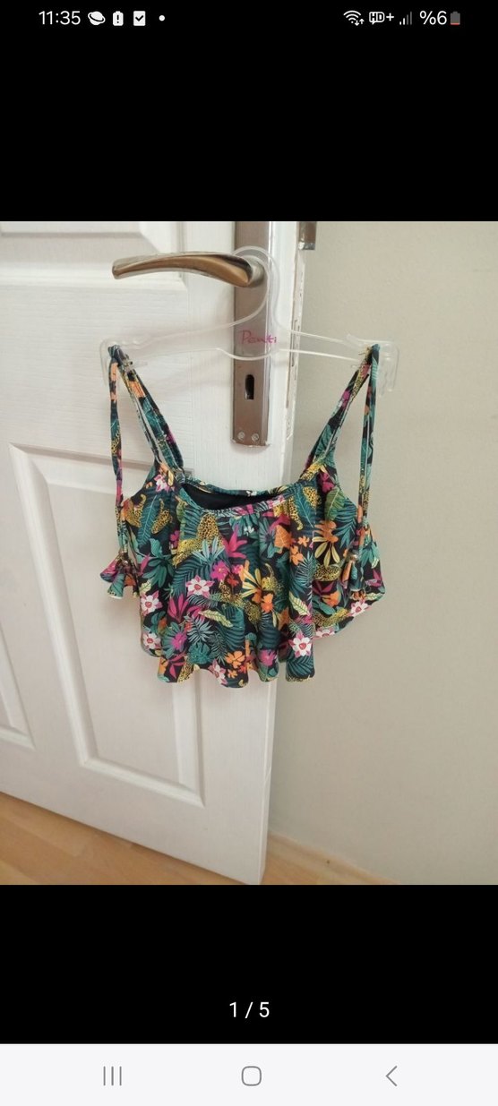 Çiçekli Volanlı Mini Bohem Plaj Üstü - Görsel 2