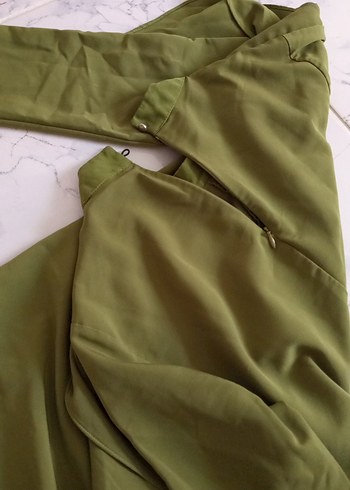 Kadın Haki Uzun Keten Tunik - Görsel 3