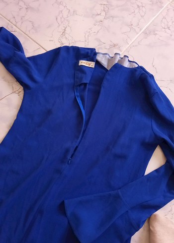 Mavi Uzun Kollu Salaş Hamile Tunik - Görsel 4