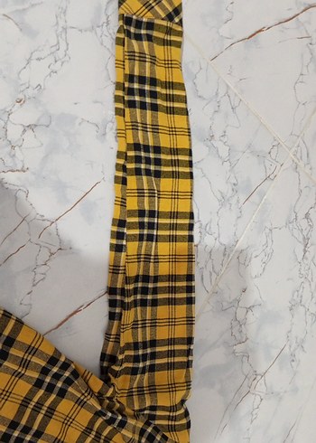 Sarı Ekose Desenli Kadın Kısa Kollu Gömlek - Görsel 2