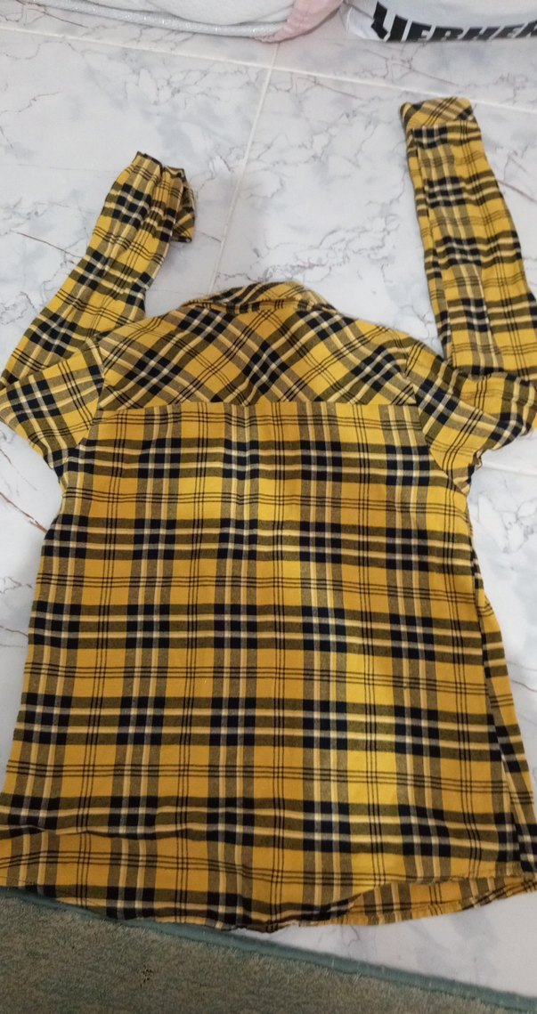 Sarı Ekose Desenli Kadın Kısa Kollu Gömlek - Görsel 5
