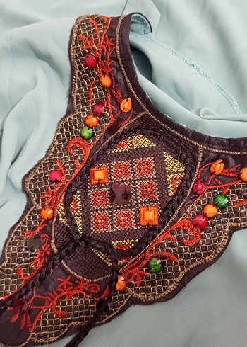 Bohem Tarz Uzun Turkuaz Elbise - Görsel 3