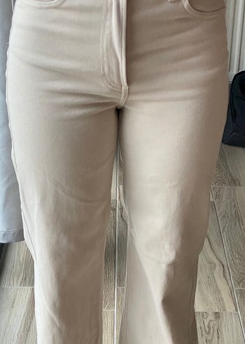 H&M Krem rengi wide leg H&M jean