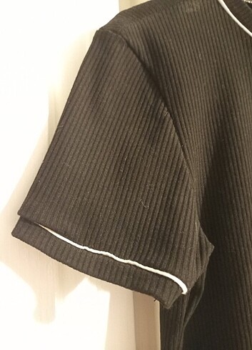 xl Beden Koton Kelebek Desenli Siyah Crop