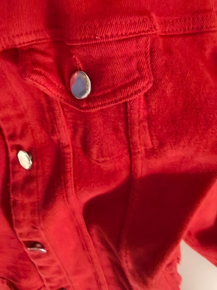 Kadın Kırmızı Düğmeli Denim Ceket - Görsel 4