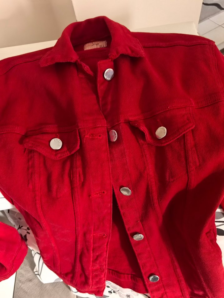 Kadın Kırmızı Düğmeli Denim Ceket - Görsel 2