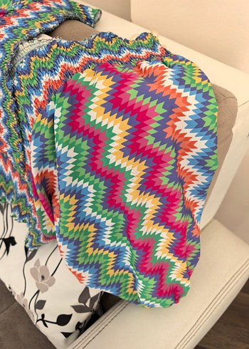 Renkli Bohem V-Yaka  bel hizası bluz - Görsel 2