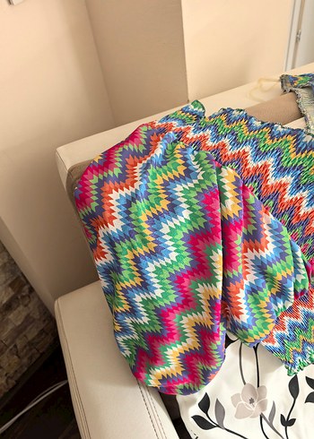 Renkli Bohem V-Yaka  bel hizası bluz - Görsel 3