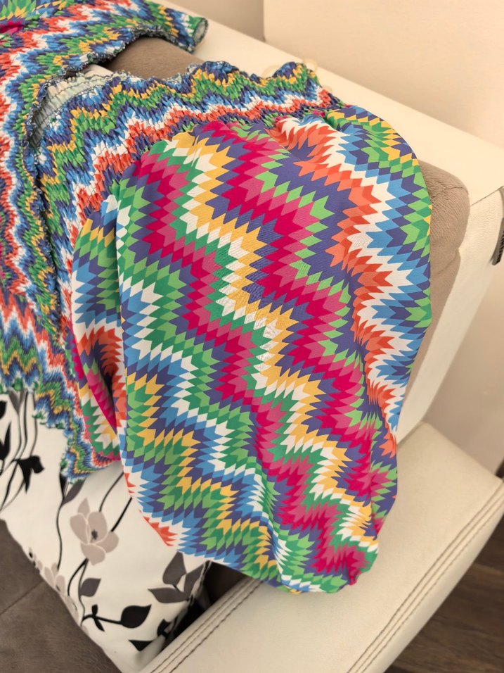 Renkli Bohem V-Yaka  bel hizası bluz - Görsel 2