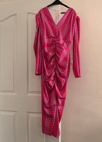 Pembe kırmızı uzun elbise - Görsel 2