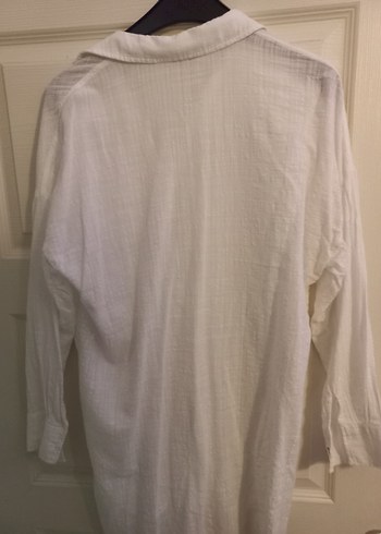 Kadın Düğmeli Beyaz Keten Uzun Kollu Gömlek - Görsel 2