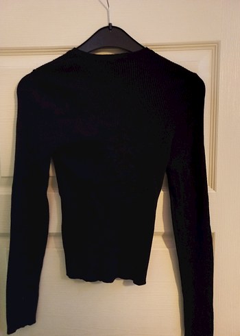 Düğmeli V Yaka Siyah Kadın Triko - Görsel 2