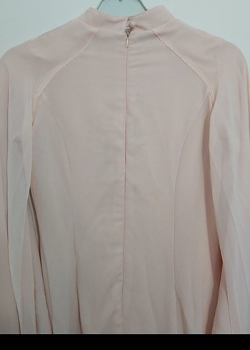 Pudra Rengi Yüksek Yakalı Uzun Abiye Elbise - Görsel 8