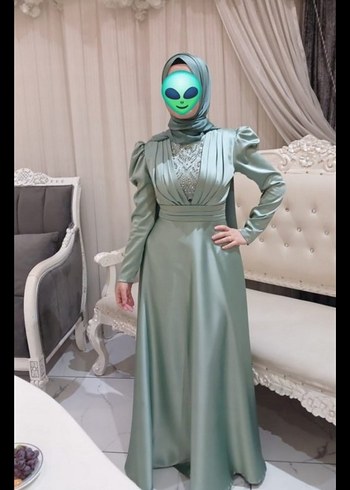 Yeşil Drapeli Uzun Abiye Elbise - Görsel 2