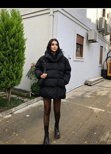 Diğer Siyah çıtçıtlı oversize şişme mont