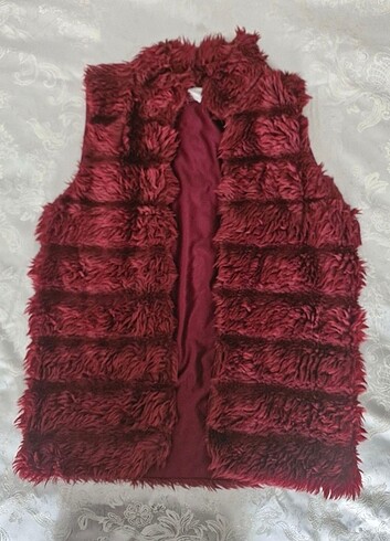 s Beden bordo Renk Kadın peluş kürk