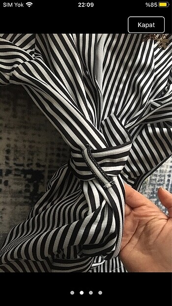Diğer belden bağlamalı çizgili siyah beyaz blazer ceket