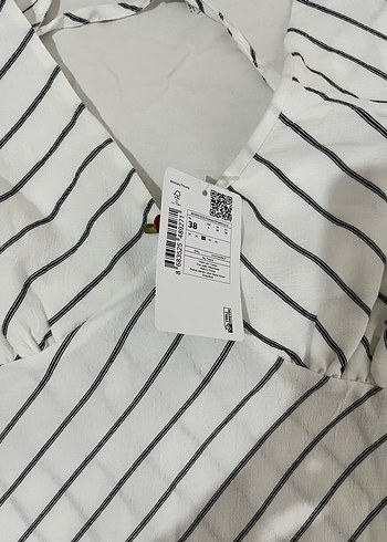 Çizgili V Yaka Uzun Askılı Elbise - Görsel 4