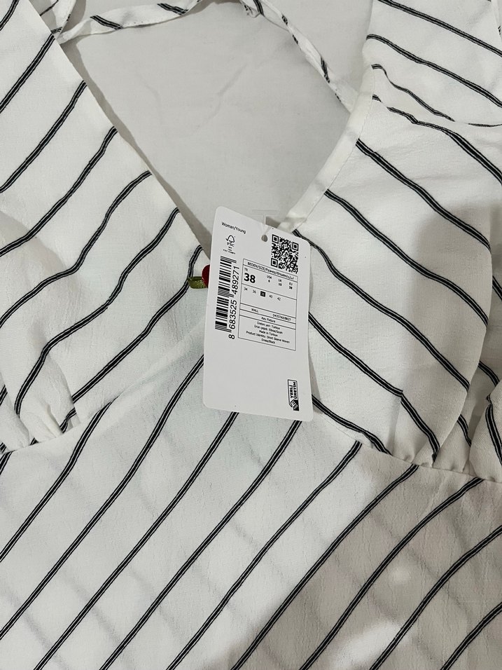 Çizgili V Yaka Uzun Askılı Elbise - Görsel 4