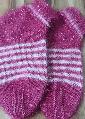 kadın Pembe Çizgili Örgü Çorap - Görsel 3