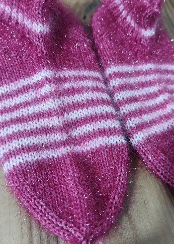 kadın Pembe Çizgili Örgü Çorap - Görsel 2