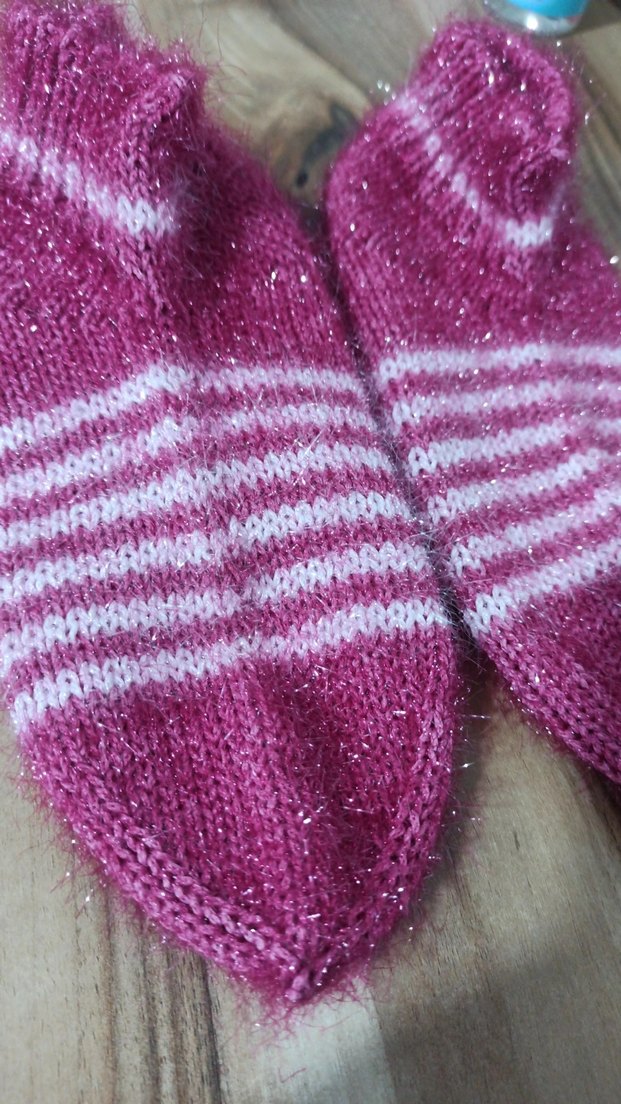 kadın Pembe Çizgili Örgü Çorap - Görsel 2