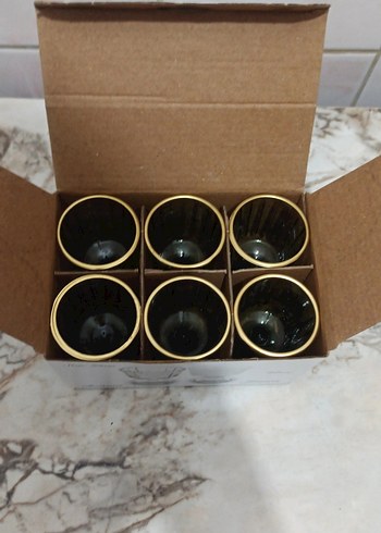 Kahverengi Kenarlı Yeşil Kadeh Seti kahve Yanı su bardağı - Görsel 3