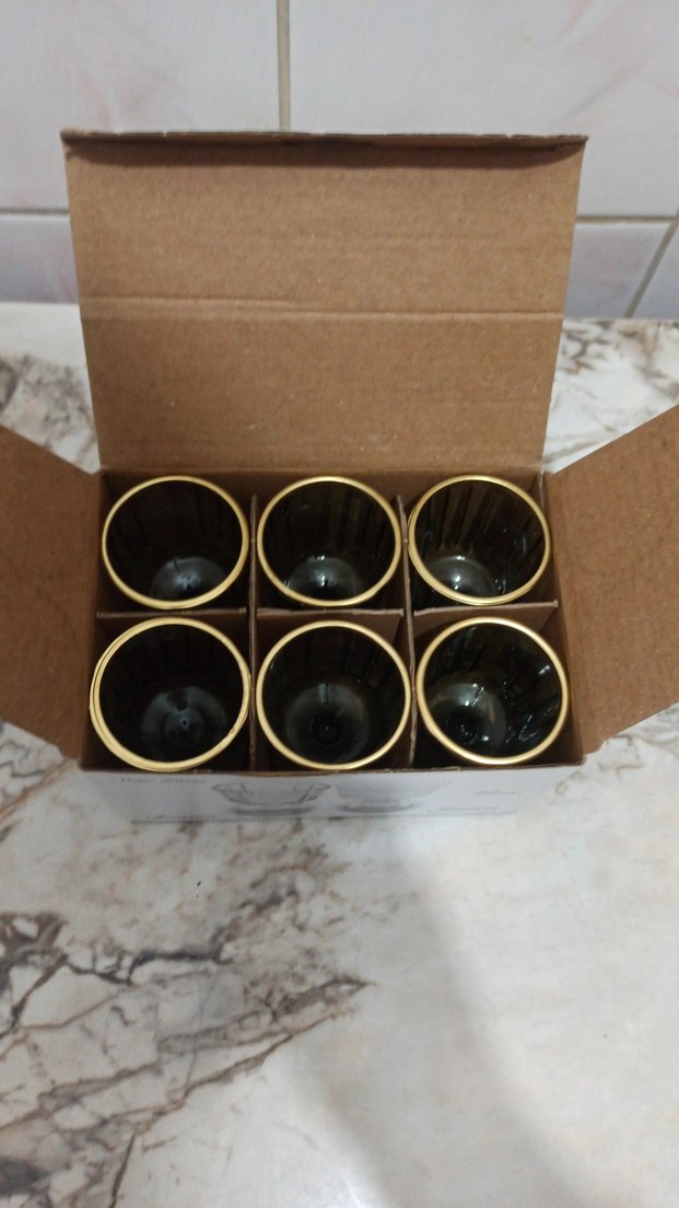 Kahverengi Kenarlı Yeşil Kadeh Seti kahve Yanı su bardağı - Görsel 3