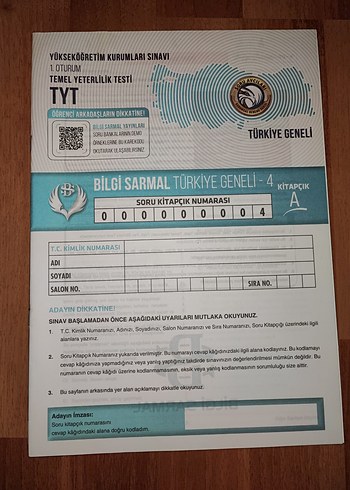 TYT Temel Yeterlilik Testi Sınav Kitapçığı