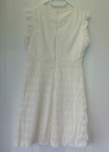 Beyaz Nakışlı Dantelli Elbise - Görsel 5