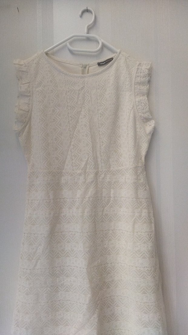 Beyaz Nakışlı Dantelli Elbise - Görsel 2