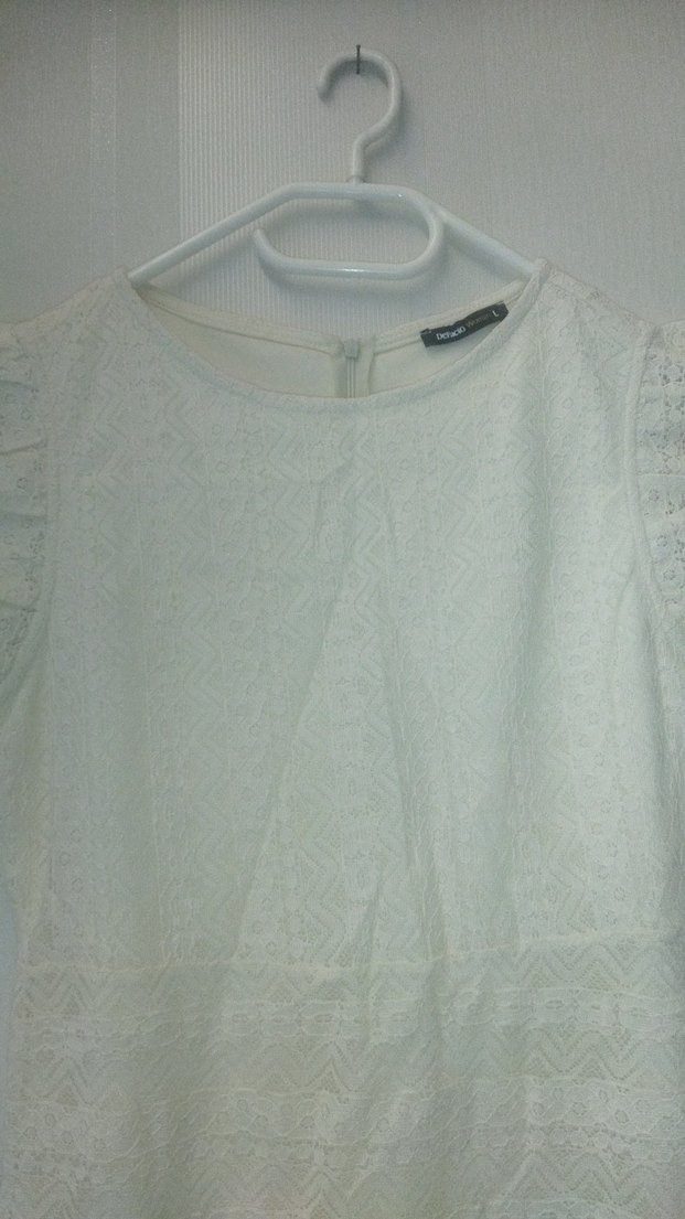 Beyaz Nakışlı Dantelli Elbise - Görsel 4