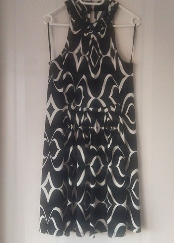 Desenli Siyah Gri  Midi Elbise - Görsel 2