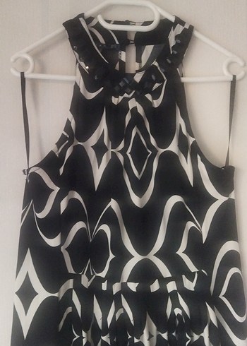 Desenli Siyah Gri  Midi Elbise - Görsel 4