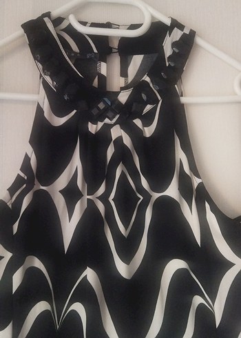 Desenli Siyah Gri  Midi Elbise - Görsel 3