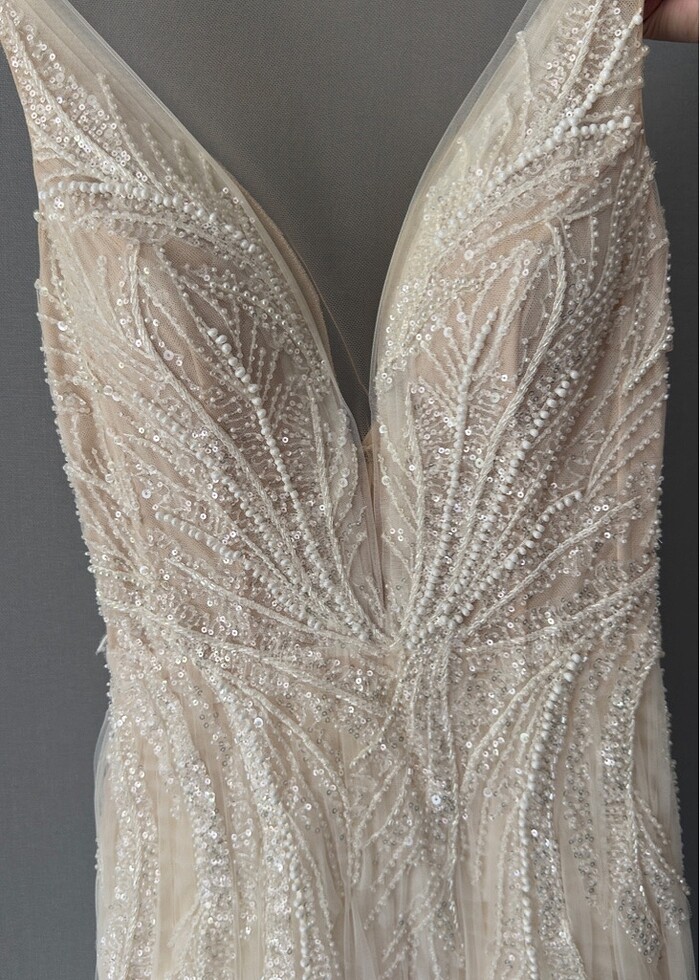 Pronovias modeli özel dikim İpek tül İşlemeli Gelinlik - Görsel 4