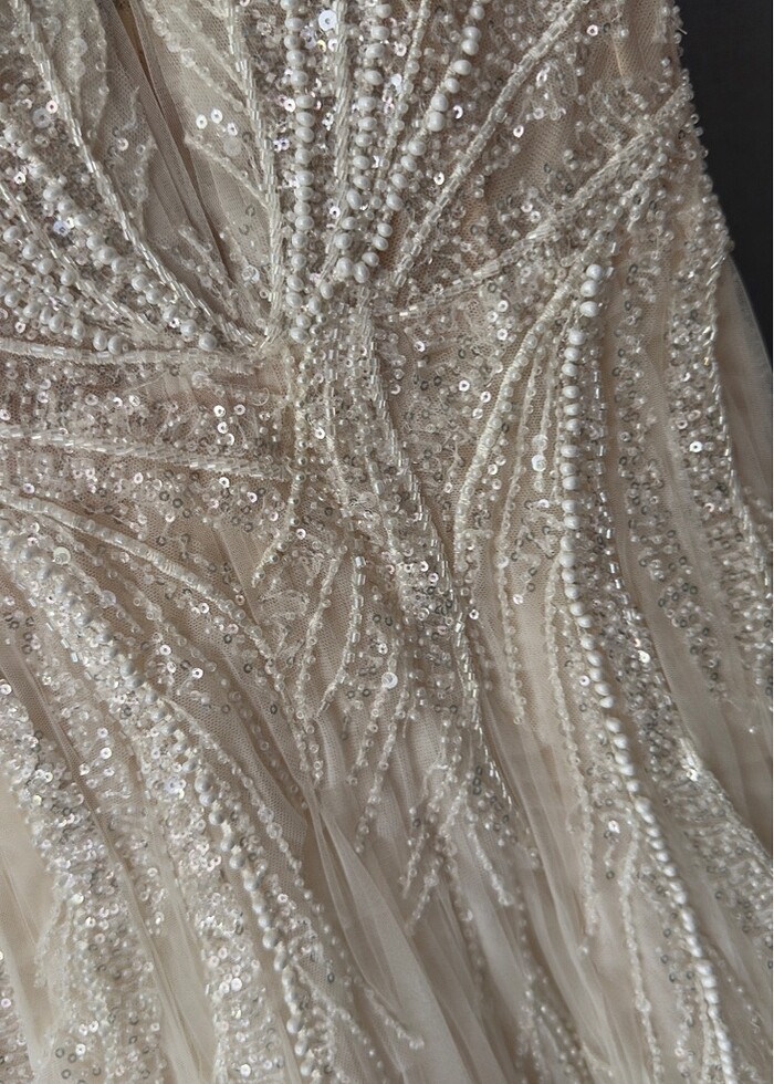 Pronovias modeli özel dikim İpek tül İşlemeli Gelinlik - Görsel 5