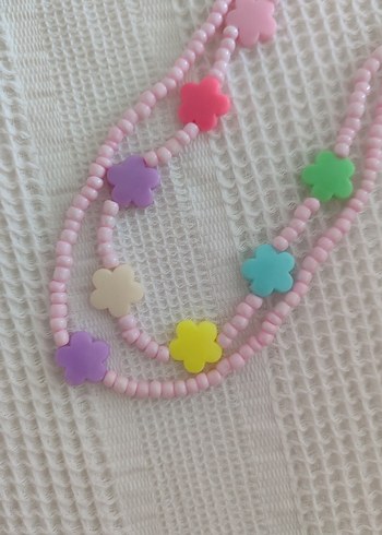  Beden pembe Renk Çiçekli Boncuklu Bohem Kolye
