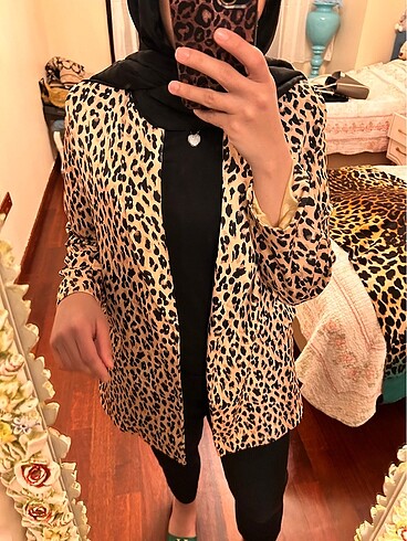 Armalife Saten kumaş leopar ceket