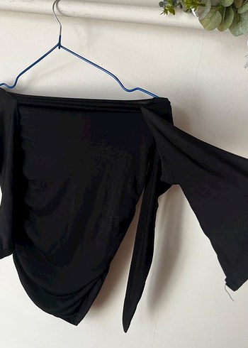 Drapeli Siyah Straplez Kadın Bluz - Görsel 2