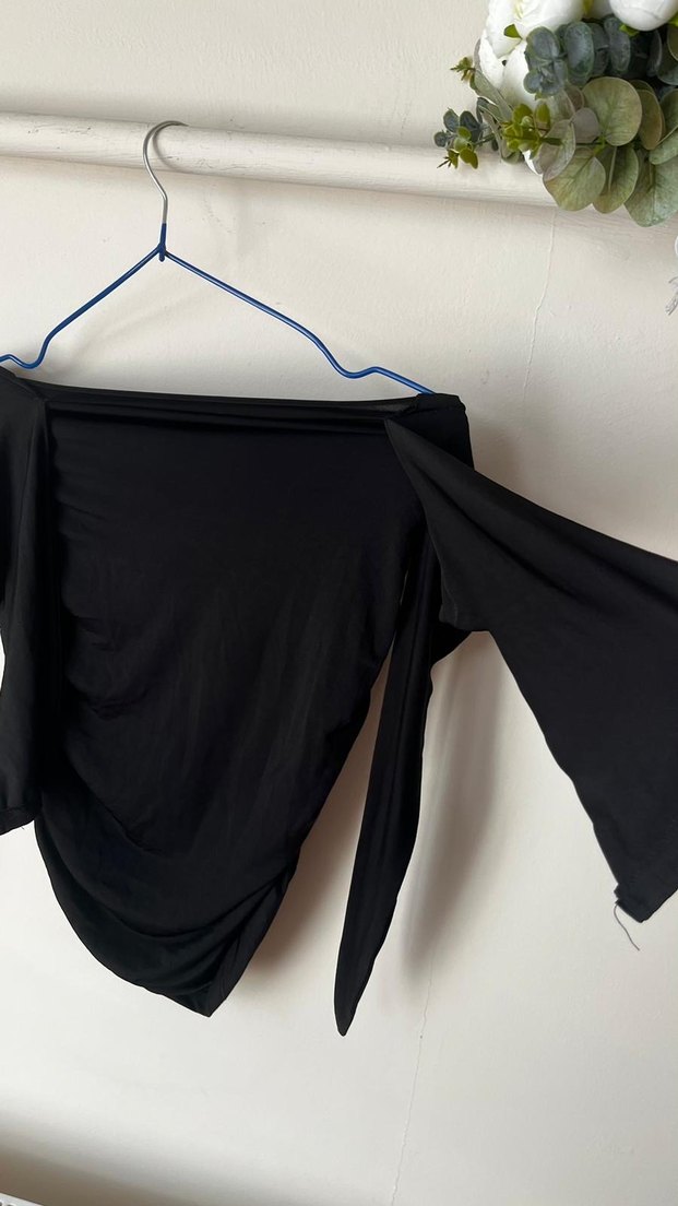 Drapeli Siyah Straplez Kadın Bluz - Görsel 2