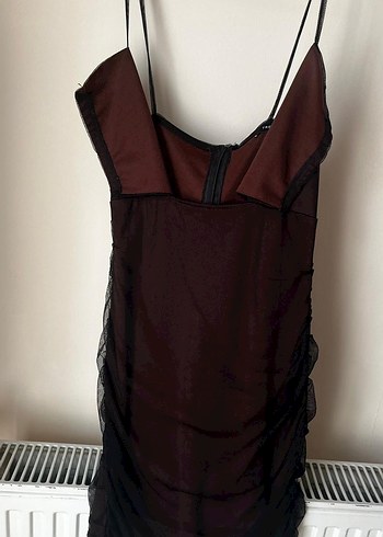 Bordo Drapeli Straplez Midi Elbise - Görsel 2