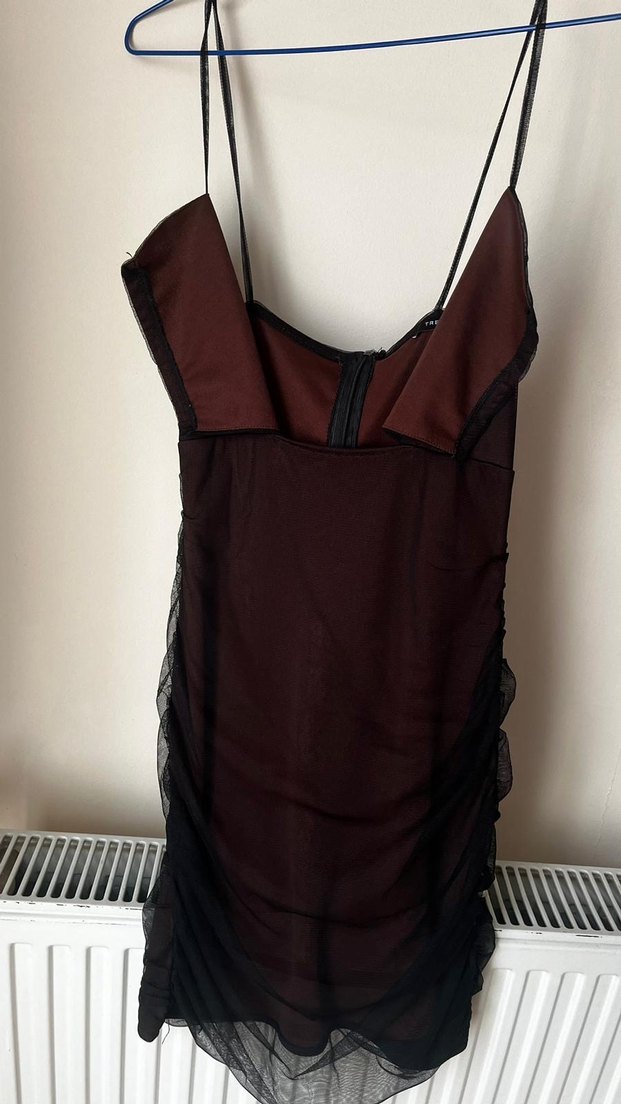 Bordo Drapeli Straplez Midi Elbise - Görsel 2