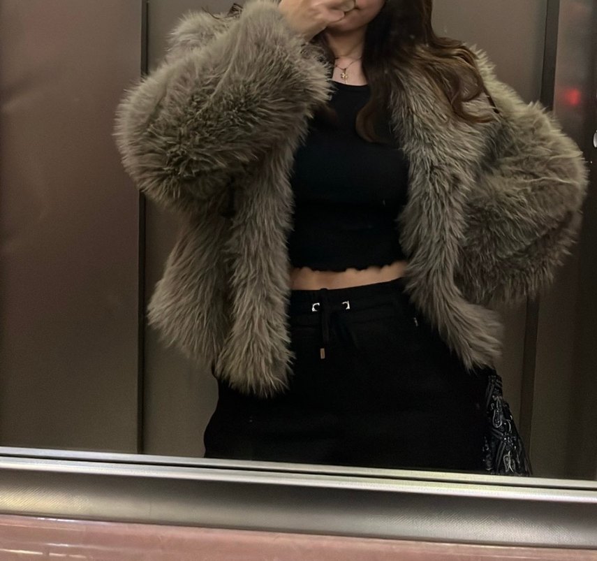 Bej Kürk Detaylı Midi Kadın Peluş Ceket - Görsel 4